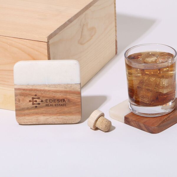 2 Pc. Acacia Wood & Marble Coaster Set Thumbnail